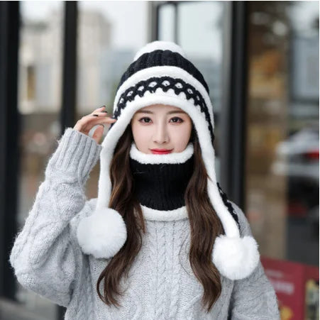 New Knitted Hat Thick Warm Earflap Hats Scarf