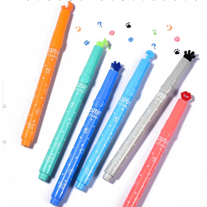 Haile 6Pc Kawaii Candy Color Highlighters Inks Stamp
