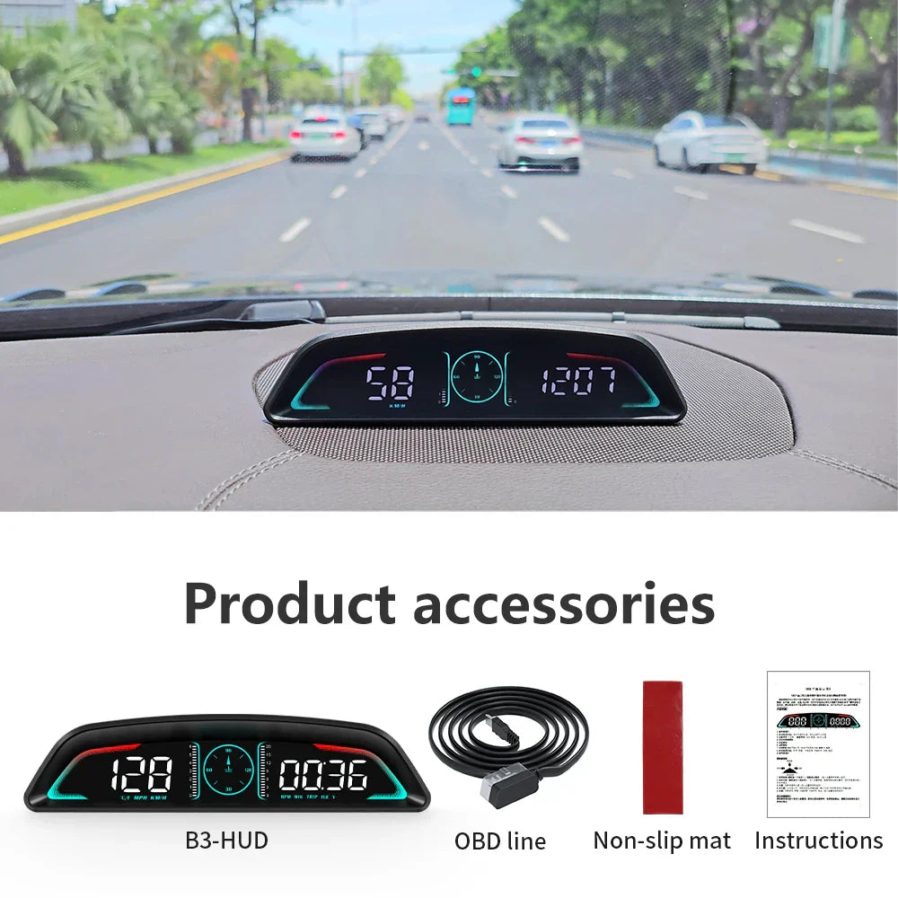 B3 G3 GPS/OBD Car HUD Display - Speedometer, RPM, Water Temp, Overspeed Alarm