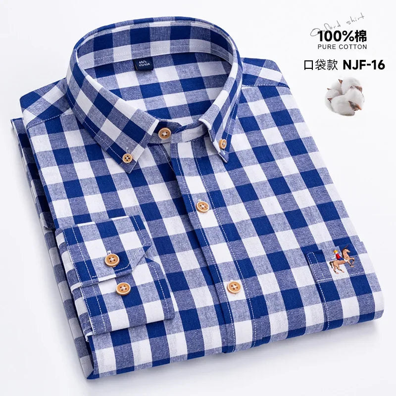 M~6XL Men's Shirt Long Sleeve Cotton Oxford Fashion