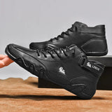 Leather Casual Sneakers for Men Motorcycle Shoes 2023