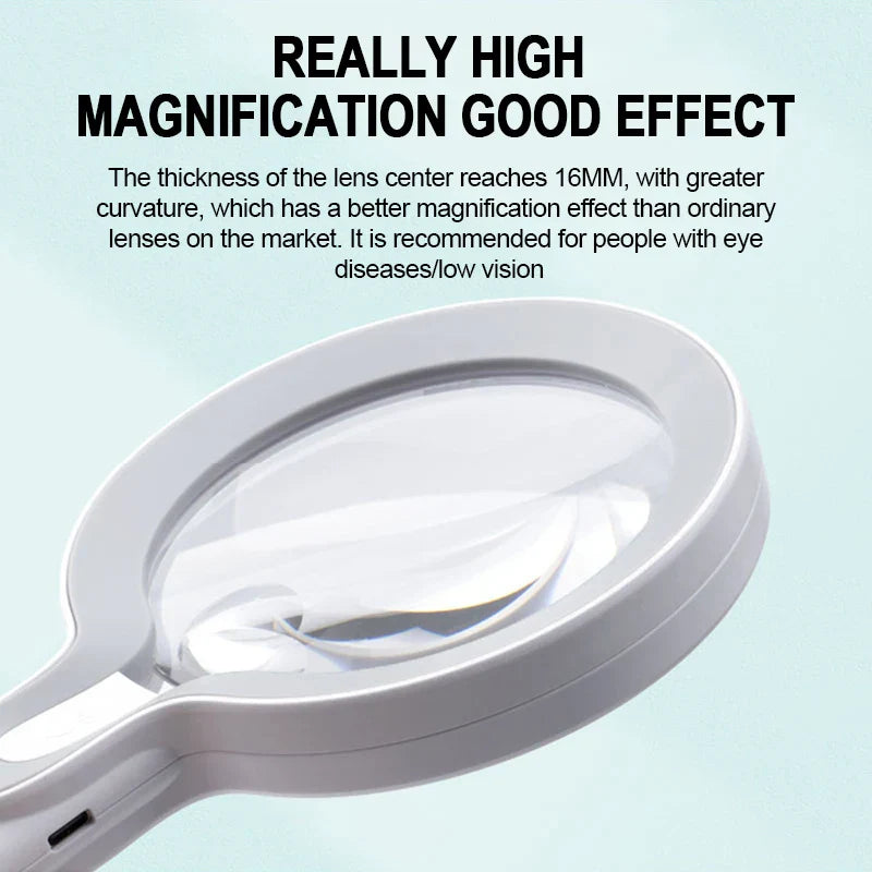 10X 25X Handheld Magnifying Glass USB Rechargeable Magnifier