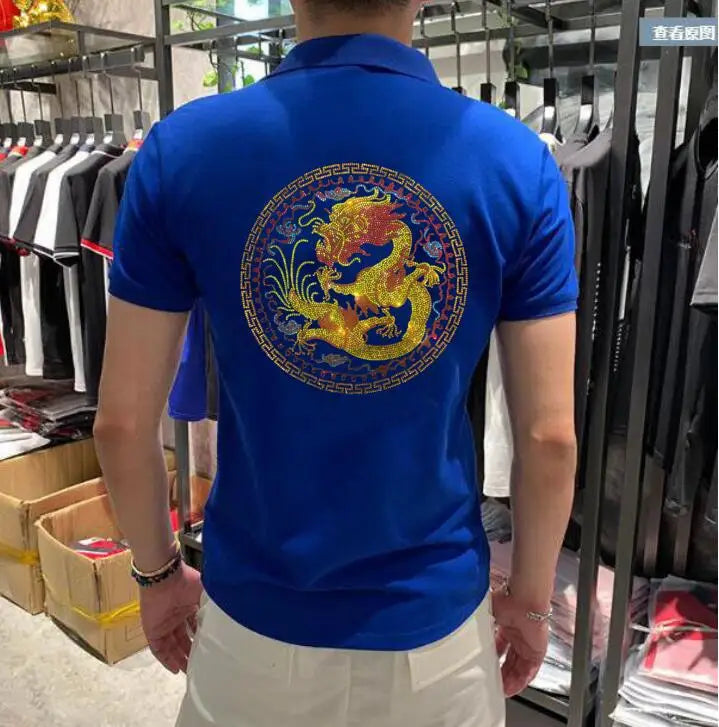 Embroider logo Men Rhinestones S-2XL Men Polo Shirt