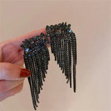 FYUAN Long Tassel Full Rhinestone Drop Earrings for