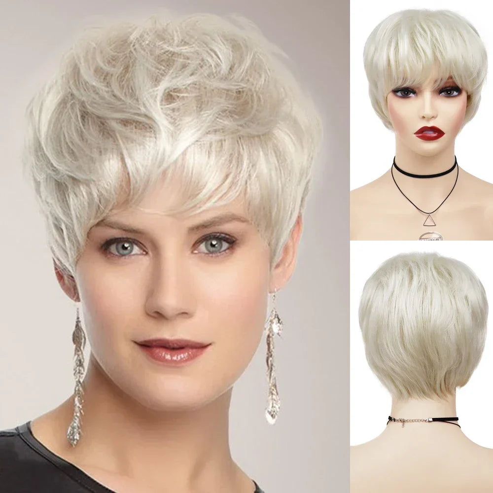 GNIMEGIL Synthetic Short Pixie Cut Wig Women Natural