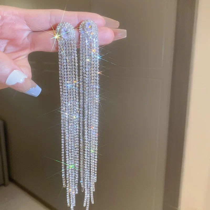 Fashion Statement Earring Long Full Rhinestone Big Earrings