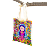 Ladies Shopping Bag Cartoon Virgin Mary Series Handbag Foldable Reusable Cloth Shopper Harajuku Style Student Canvas Tote