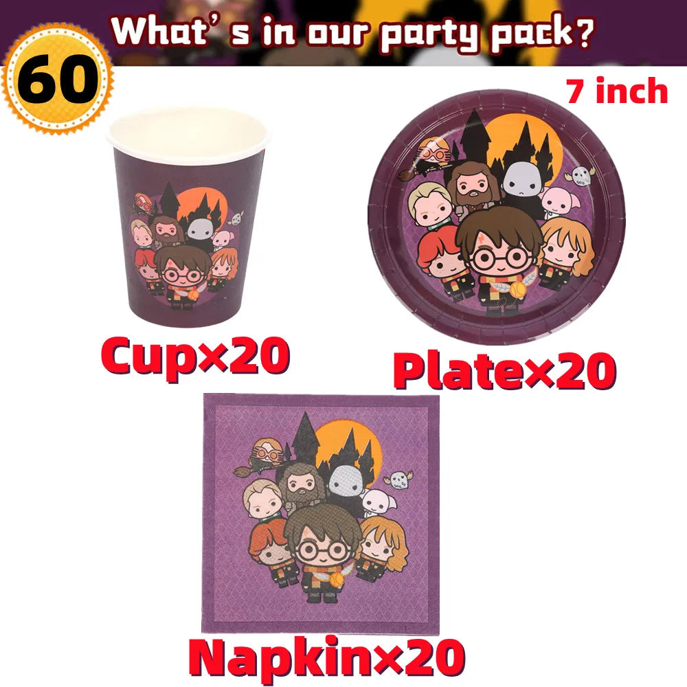 Magic Cartoon Party Decoration Set Disposable Tableware Kids