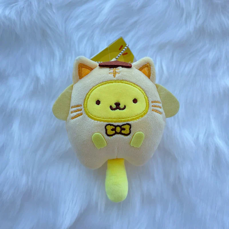 Sanrio Cat Cross Dressing Plush Keychain Cartoon Anime Pendant Kuromi Melody Pompompurin Hangyodon Plushie 키링 Kawaii Bag Decor