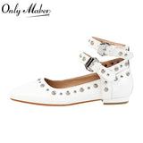 Onlymaker Women White Square Toe Buckle Strap Mary
