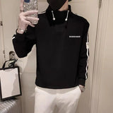 Male Clothes Top Black Sweatshirt for Men Hoodieless