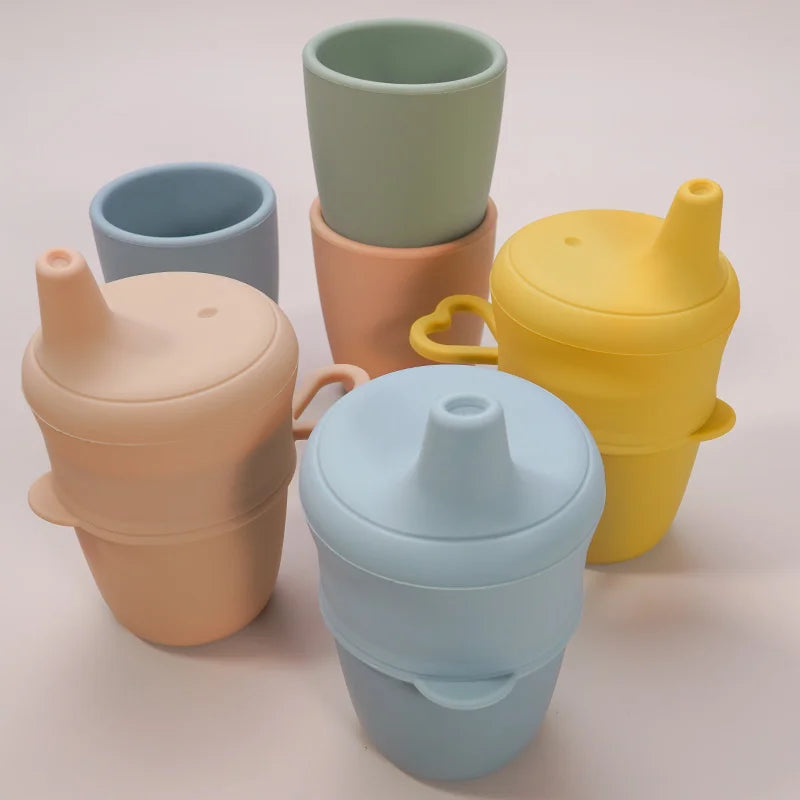 Multicoloured Baby Silicone Cup With Cover Eco-friendly Detachable