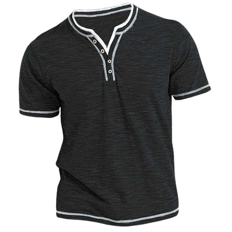 Men's Plain Henley Shirt Round Neck T-shirt Summer