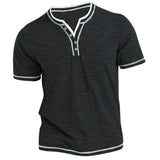 Men's Plain Henley Shirt Round Neck T-shirt Summer