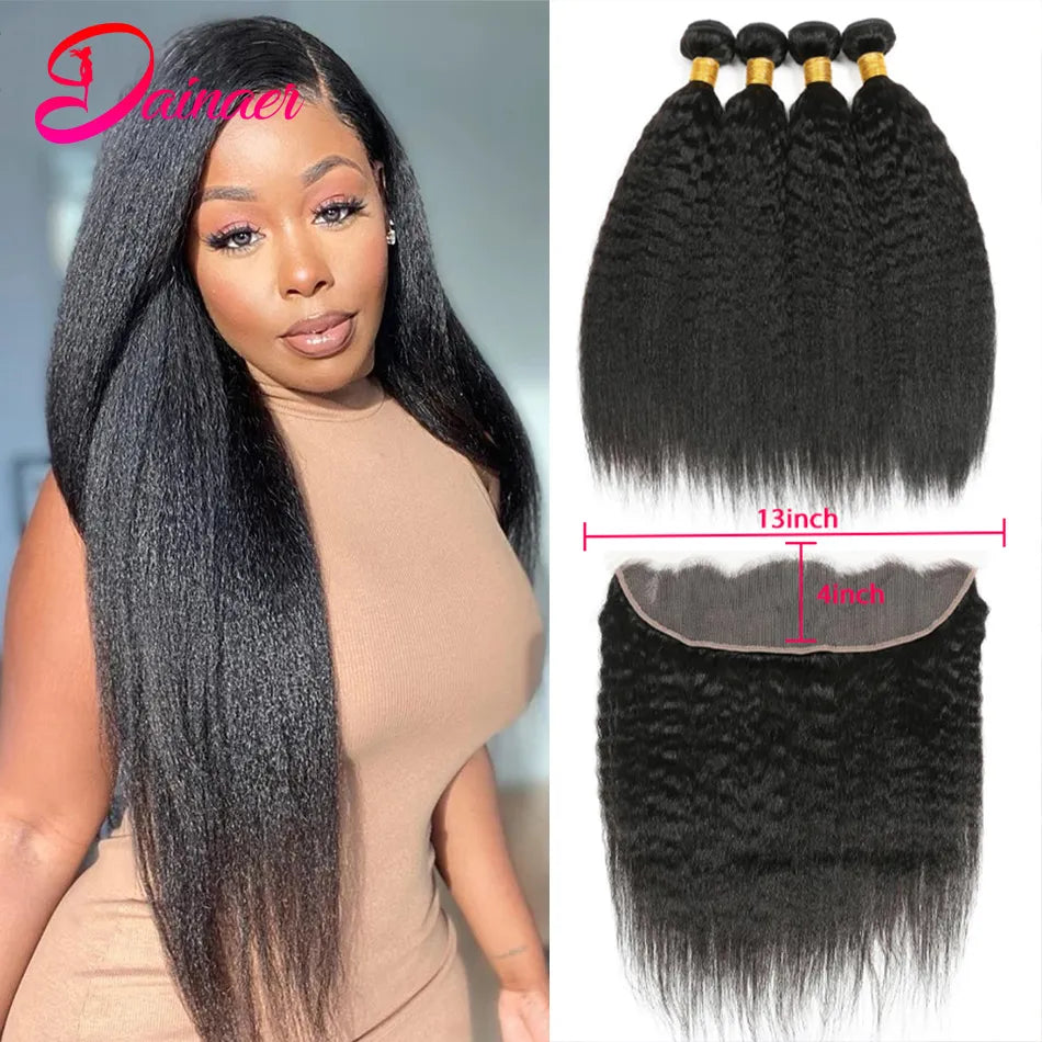 Peruvian Kinky Straight Bundles With 13x4 Lace Frontal