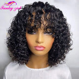 Short Curly Bob Human Hair Wig With Bangs