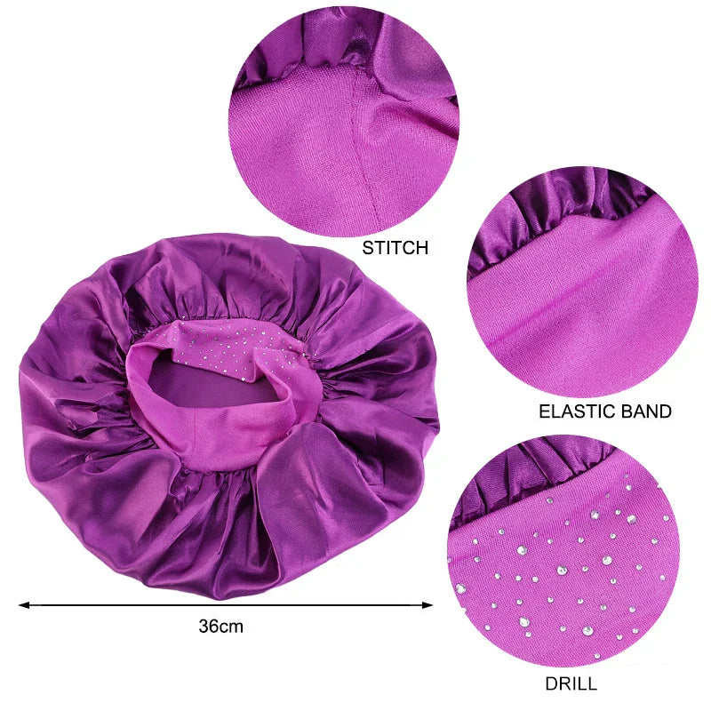 New Women Rhinestone Satin Silky Bonnet Elastic Band