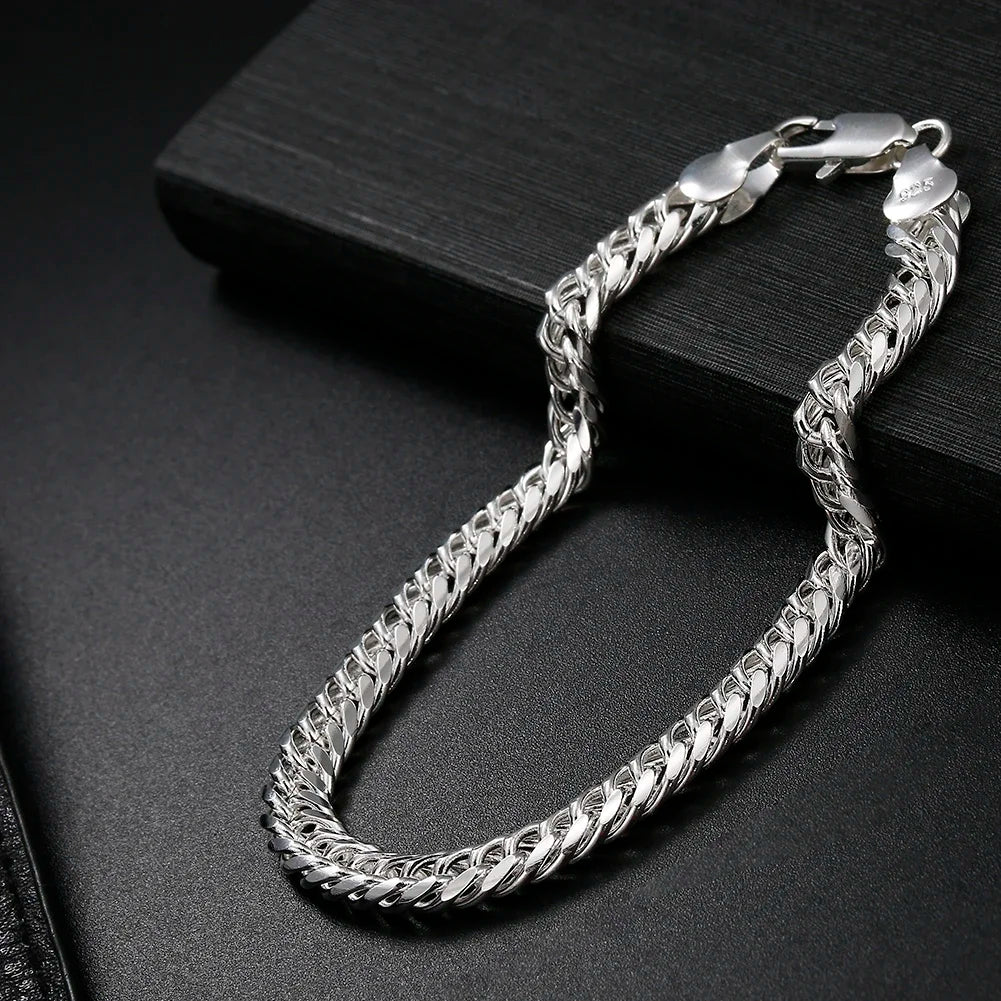 New 925 Sterling Silver Fashion Exquisite 6MM Full Side Bracelet Men’s and Women’s Fashion Classic Jewelry Gifts