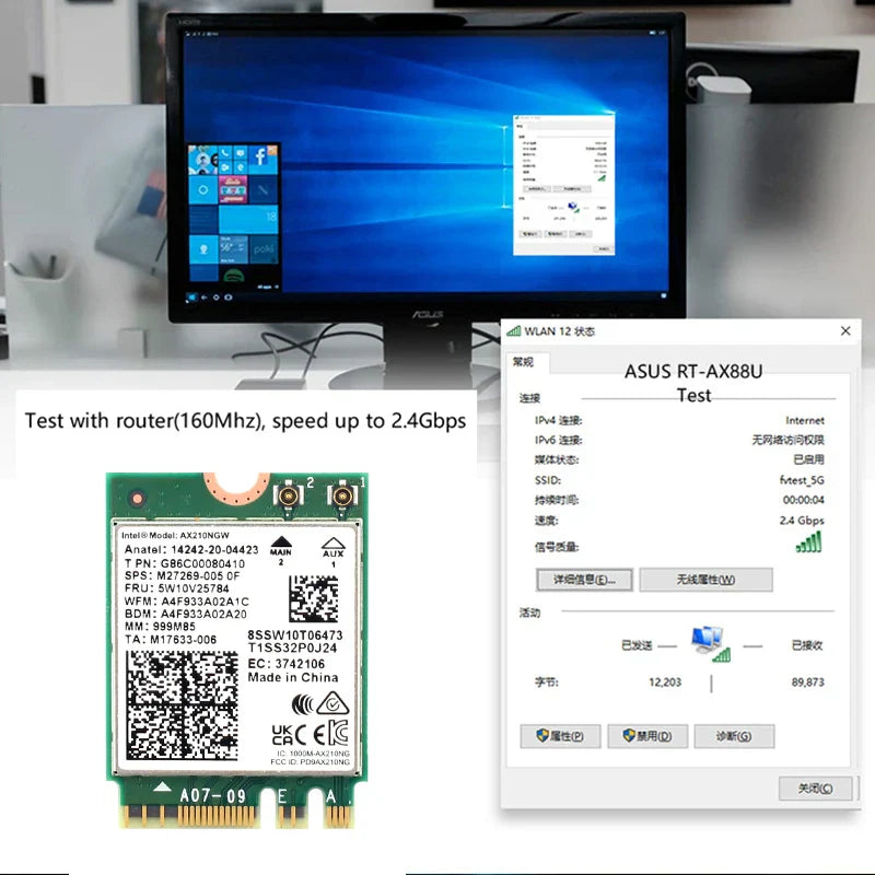 5374Mbps Intel AX210 Wifi 6E M.2 NGFF Wireless