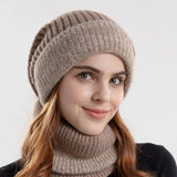 Women Knitted Scarf Soft Fleece Lined Hat Scarf