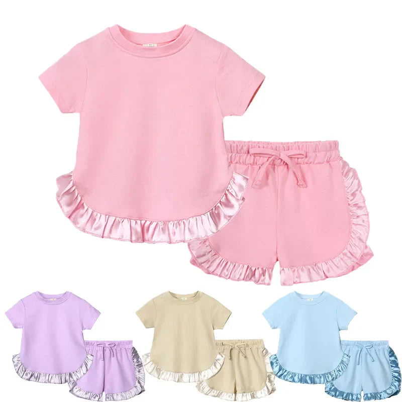Kids Clothes Girls Outfits Short Sleeve Ruffle T-shirts