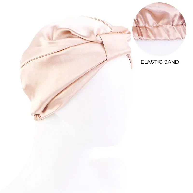 Women Stretch Silk Imitation Nightcap Fashion Color Contrast