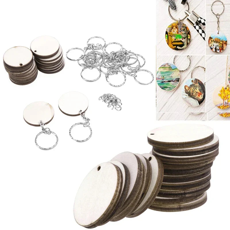 Wood Charms Key Chain Keyrings Blank For DIY