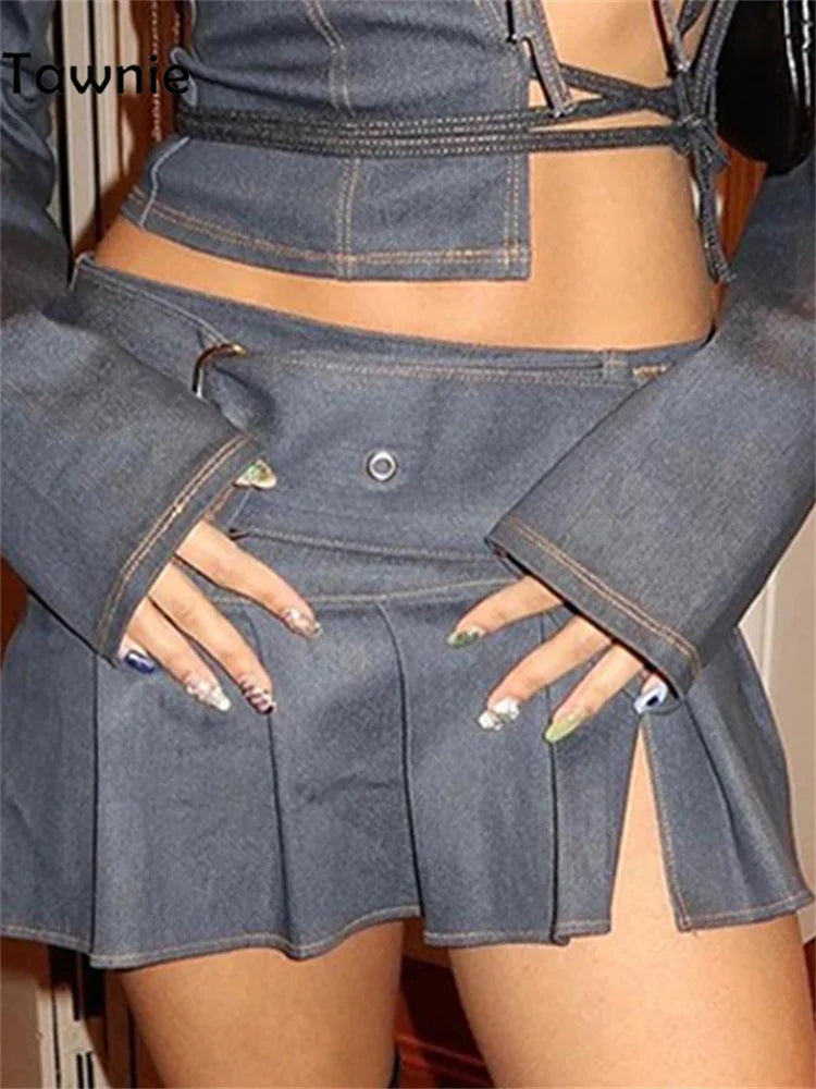 Tawnie Skirt Sets Denim Suit Sexy Crop Top
