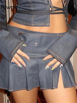 Tawnie Skirt Sets Denim Suit Sexy Crop Top