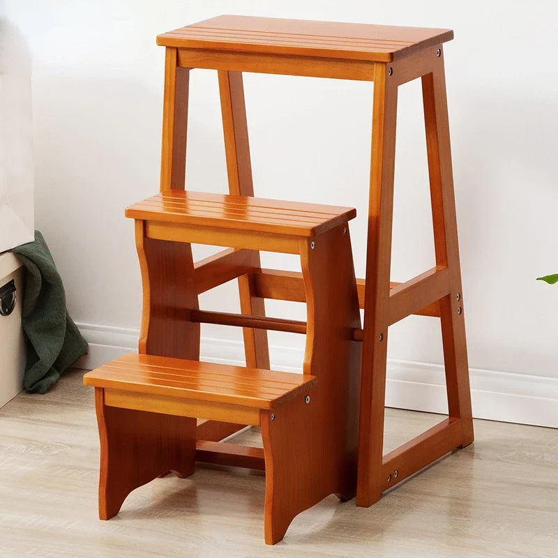 Solid Pine Wood High Stools Kitchen Multifunctional Step