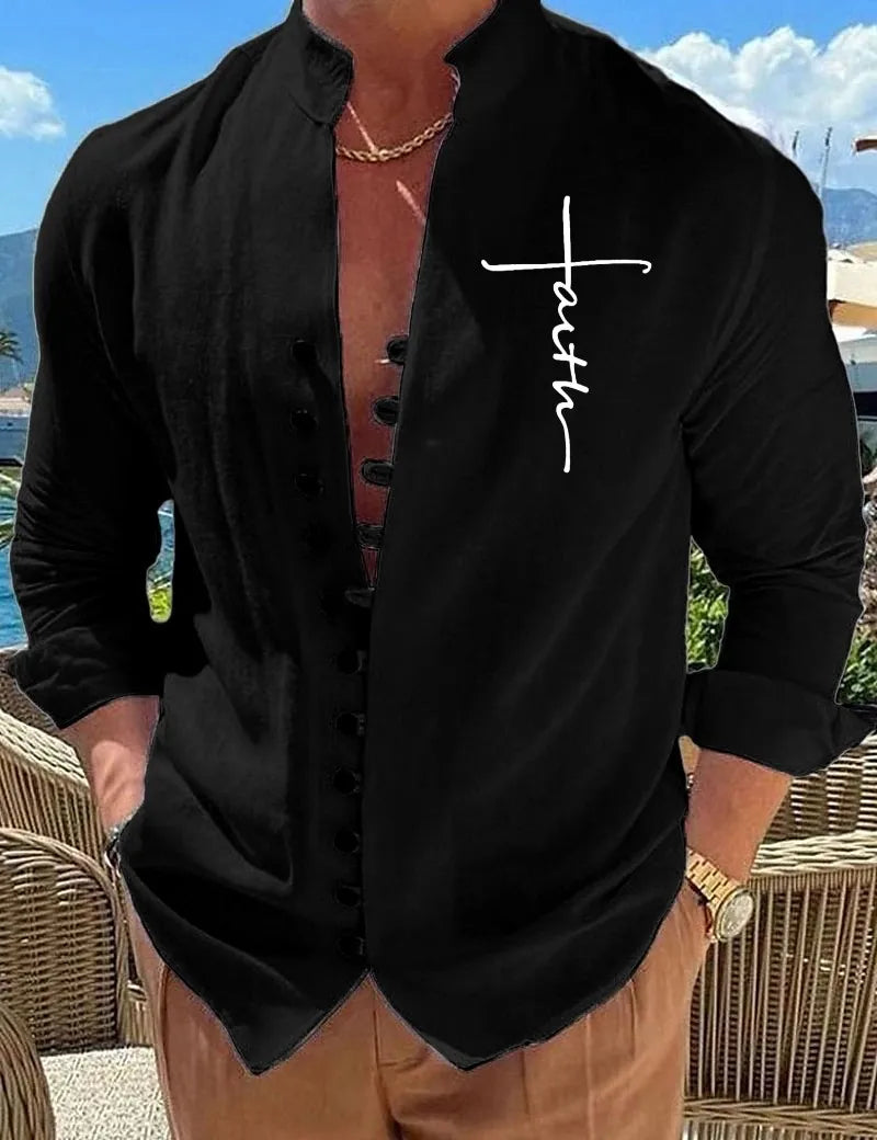 Hot Sale Spring Cotton Linen Autumn Men's Long-Sleeved