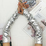 Halloween Lacquer Leather Hook Finger Long Gloves Cosplay