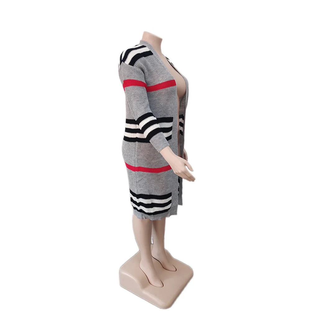 LW Plus Size coat Dropped Shoulder Striped Loose