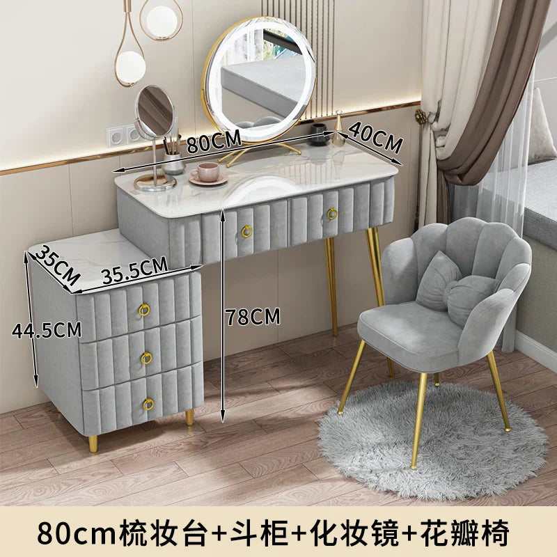 Luxury Nordic Dressing Table Mirror Chair Bedroom LED