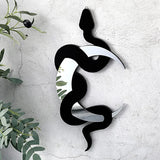 White Black Wooden Snake Crescent Moon Mirror Hanging