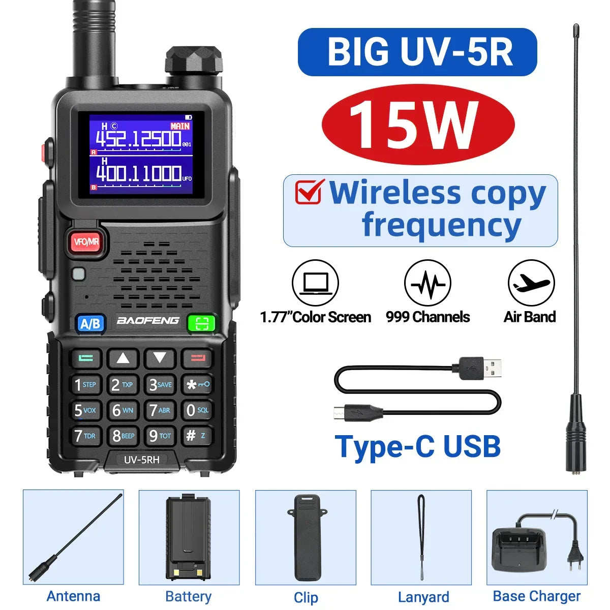 UV-5RH Pro Max 15W Air Band Walkie Talkie