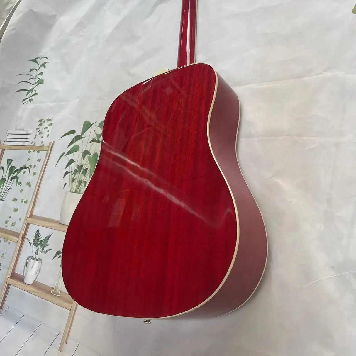 One piece connected wooden guitar, tomato color, real