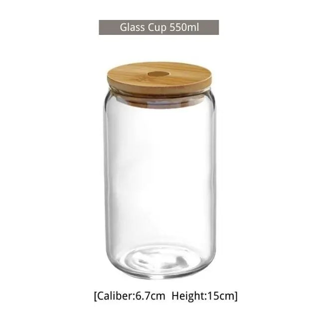 550ml/400ml Glass Cup With Lid and Straw Transparent