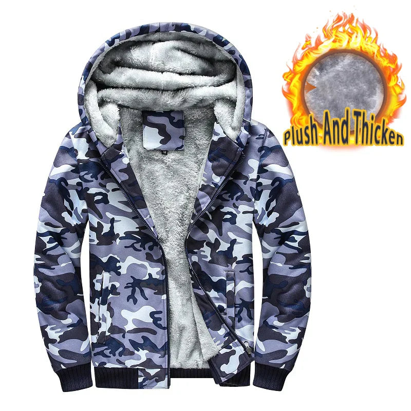 Men's Zip Up Hoodie camouflage Heavyweight Winter Sweatshirt