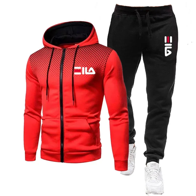 2PCS Mens Jogging Suits Autumn Long Sleeve Zipper