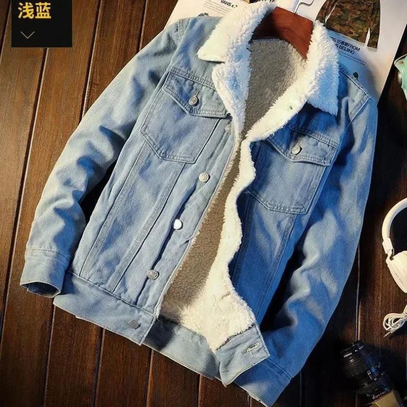 New 2024 Men's Warm Denim Jackets Fashion Men