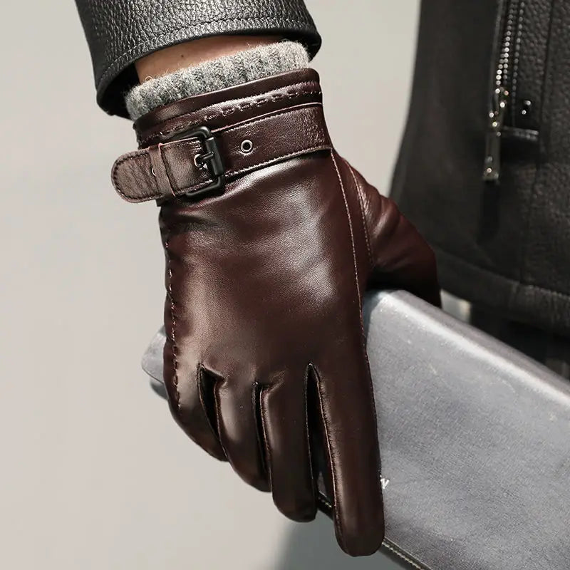Men's Genuine Leather Sheepskin Gloves Winter Cold Warm
