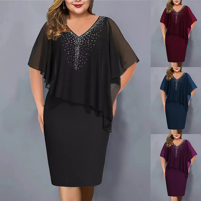 Plus Size Summer Fashion Chiffon Hot Diamond Dress