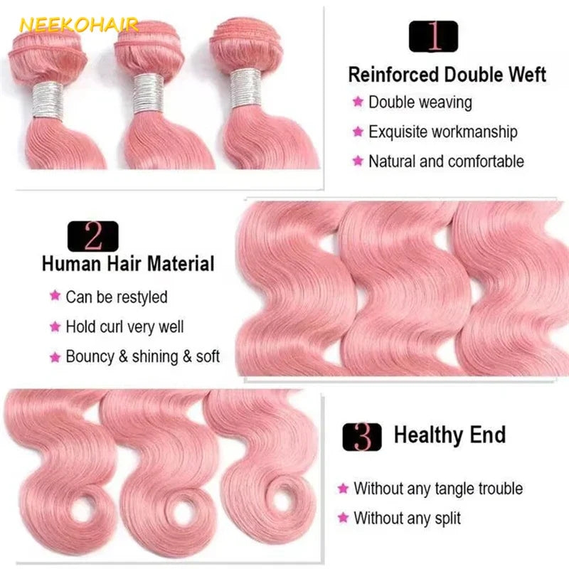 Light Pink Colored Bundles With 13x4 Frontal Weave