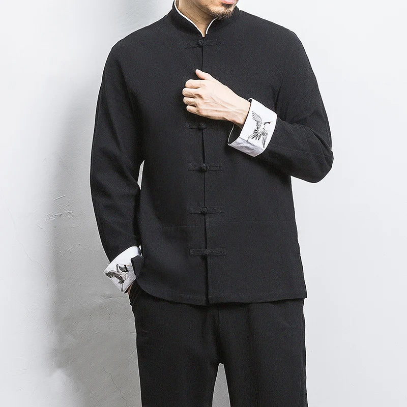 Spring Crane Embroidery Top Traditional Chinese Clothing for