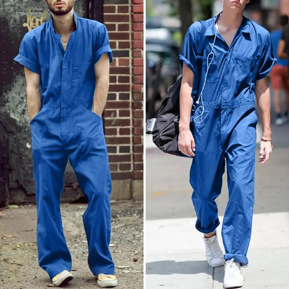 Work Jumpsuit for Men Cargo Pants Button Closure