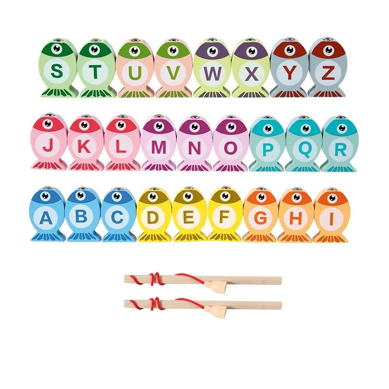 Wooden Alphanumeric Cognitive Early Education Magnetic Fishing Toys