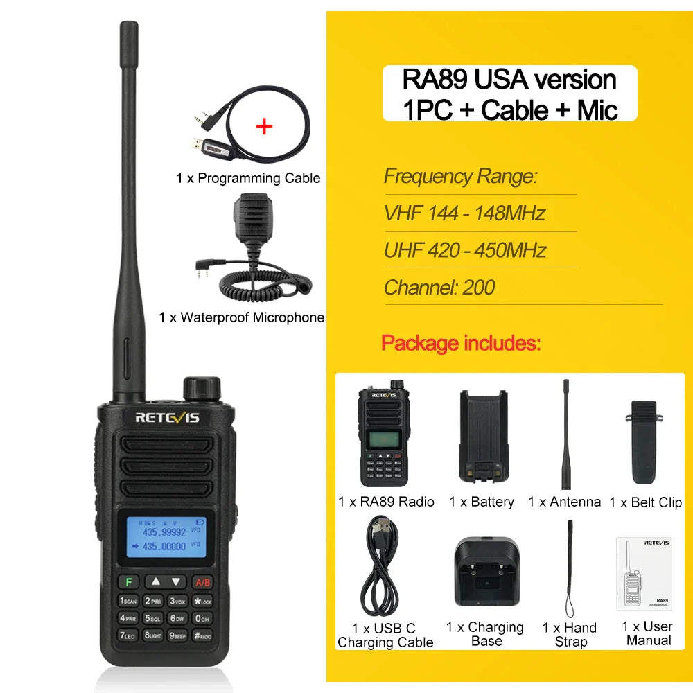 Retevis RA89 Walkie Talkie USB C Charge IP68