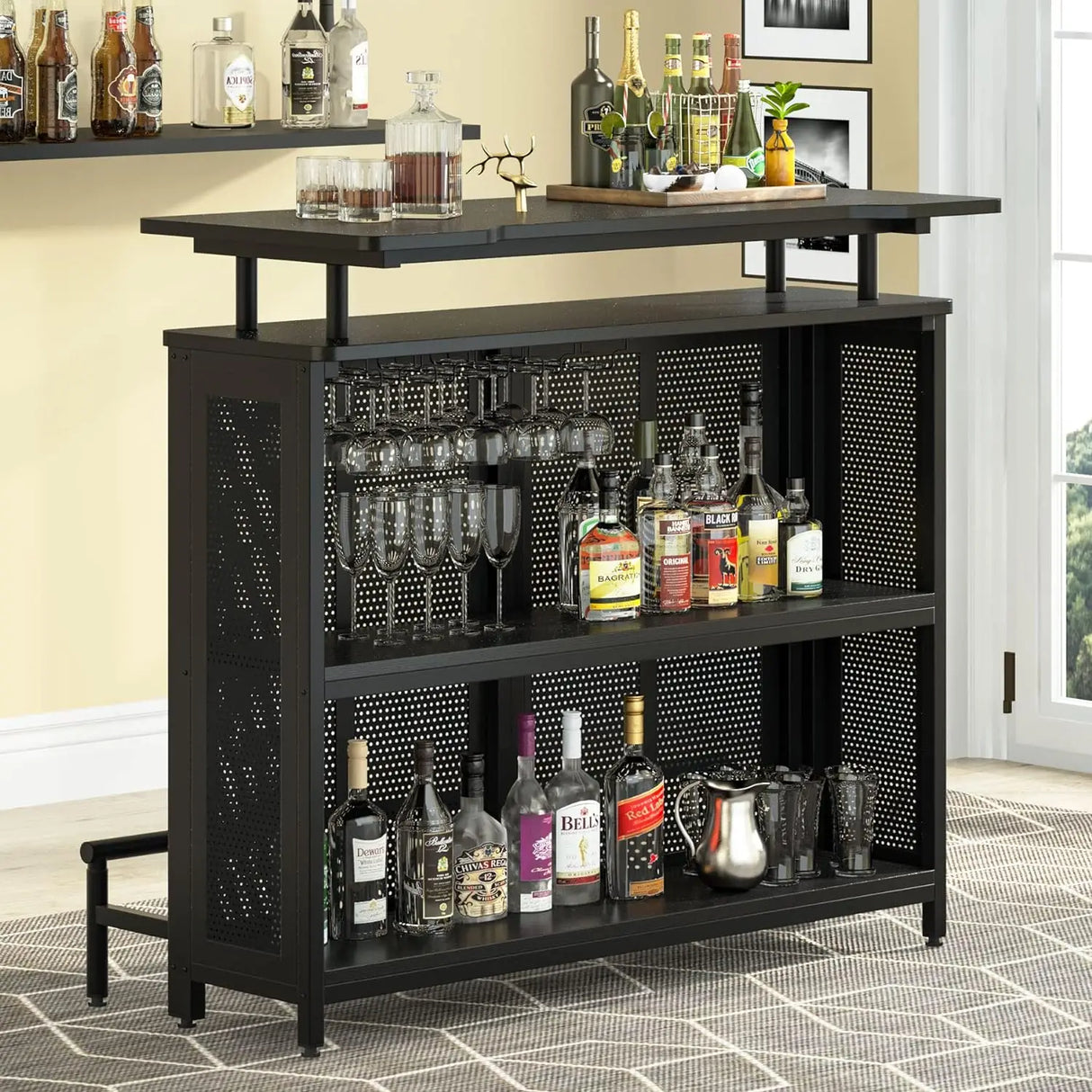 3 Tier Liquor Bar Table with Stemware Racks