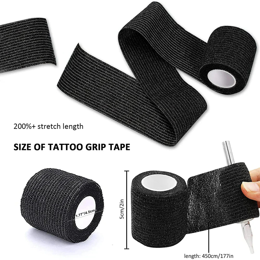 96/48/24/10/6/3pcs Black Tattoo Grip Bandage Cover Wraps Tapes